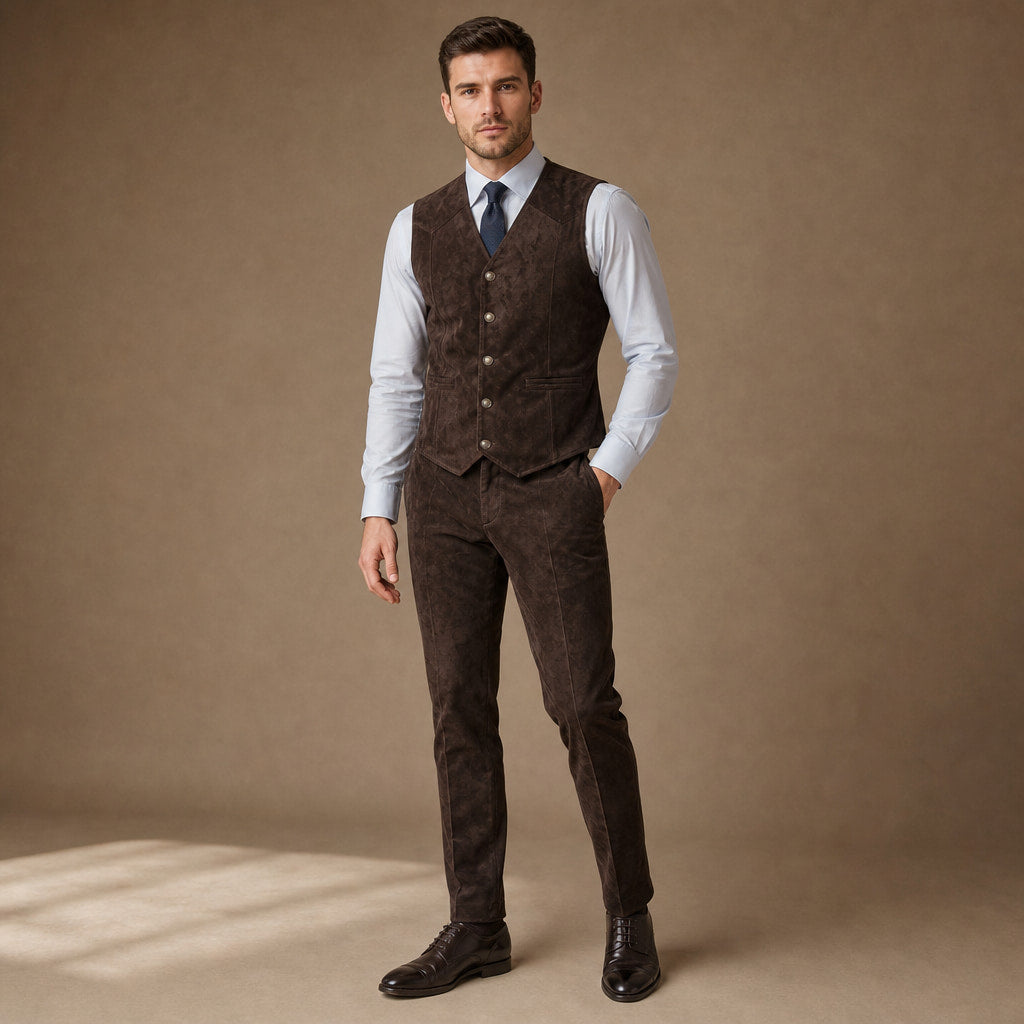 Waistcoat Suede Five Button in Brown – Tarlano Premium Menswear
