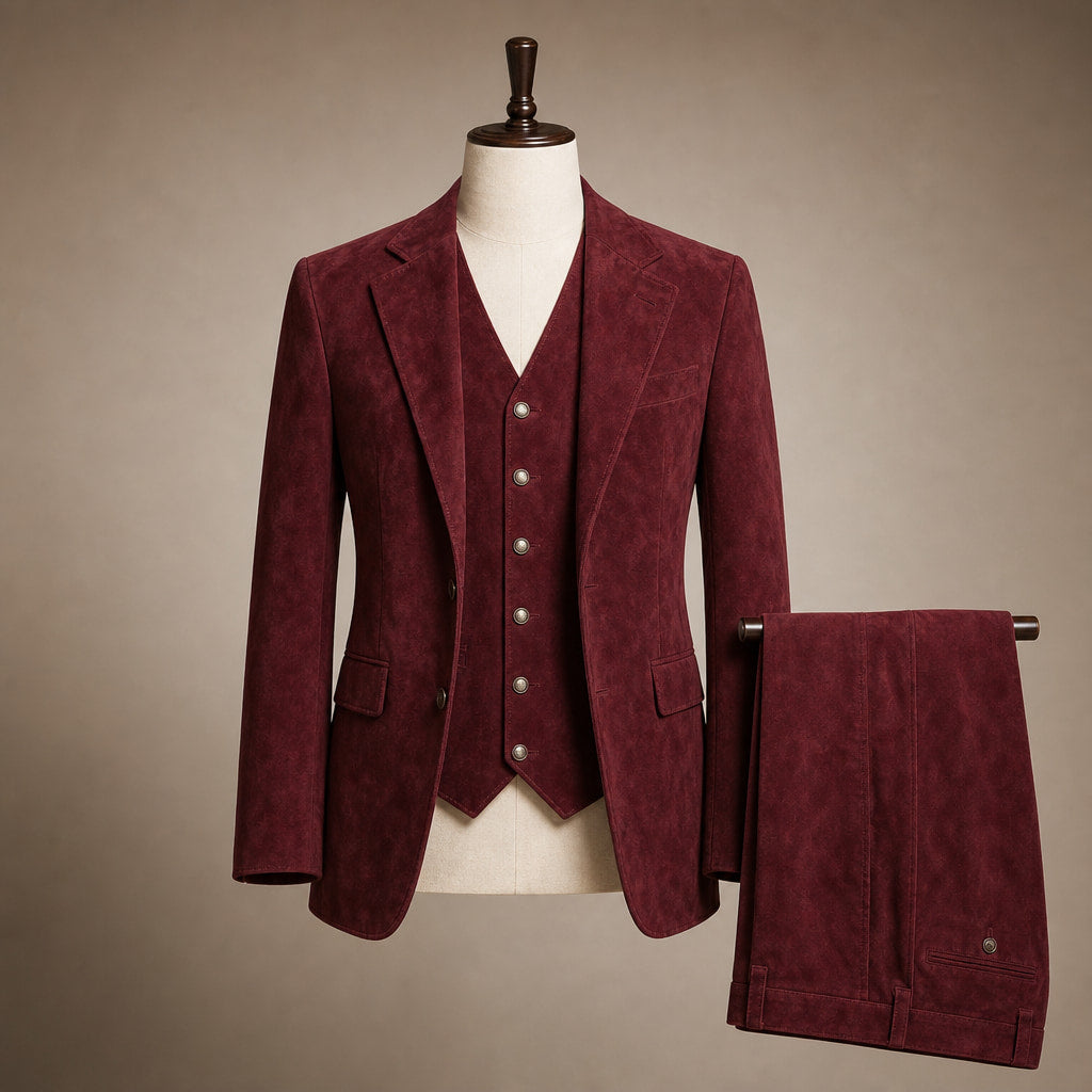 Waistcoat Suede Five Button Burgundy – Product Photo