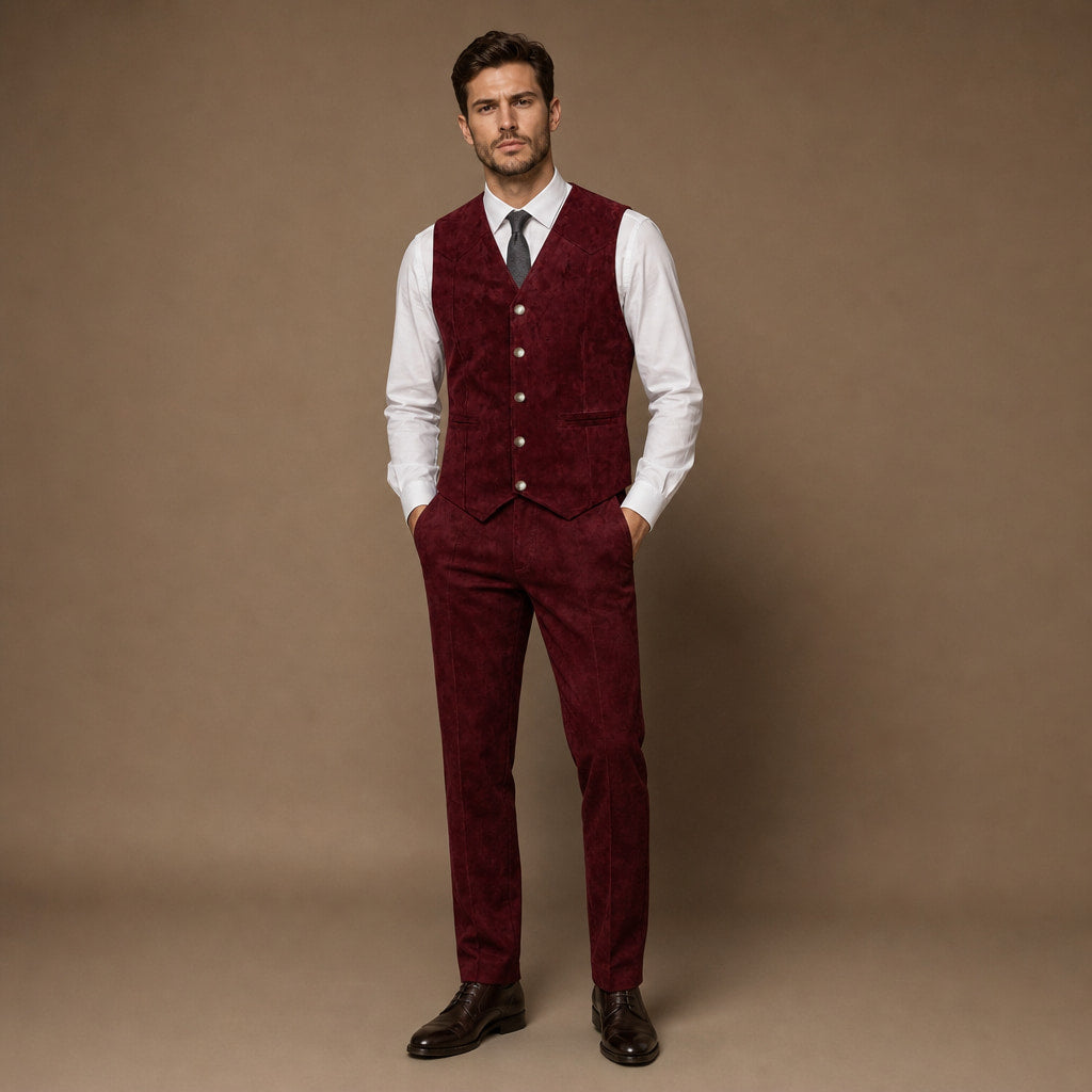Waistcoat Suede Five Button in Burgundy – Tarlano Premium Menswear