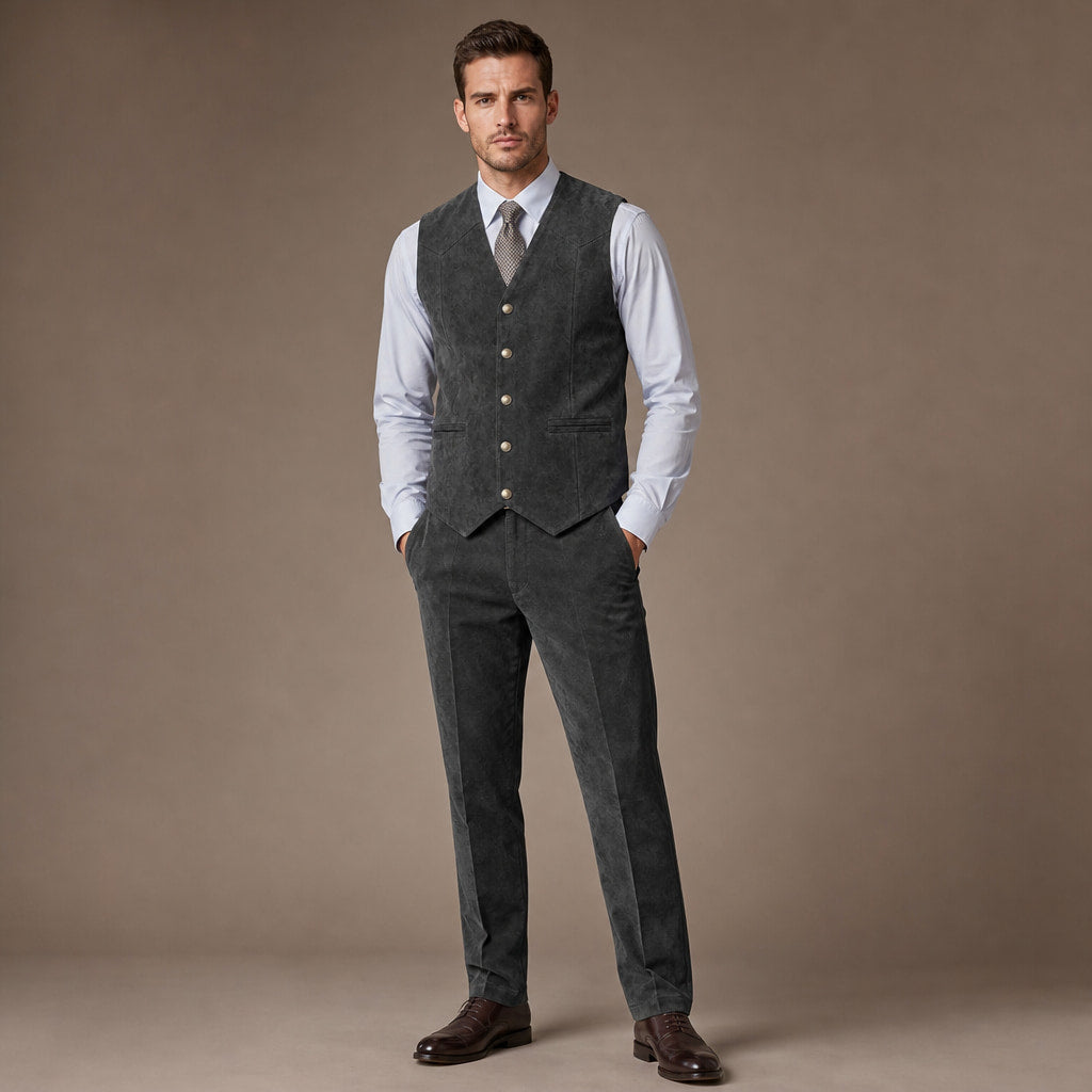 Waistcoat Suede Five Button in Dark Grey – Tarlano Premium Menswear