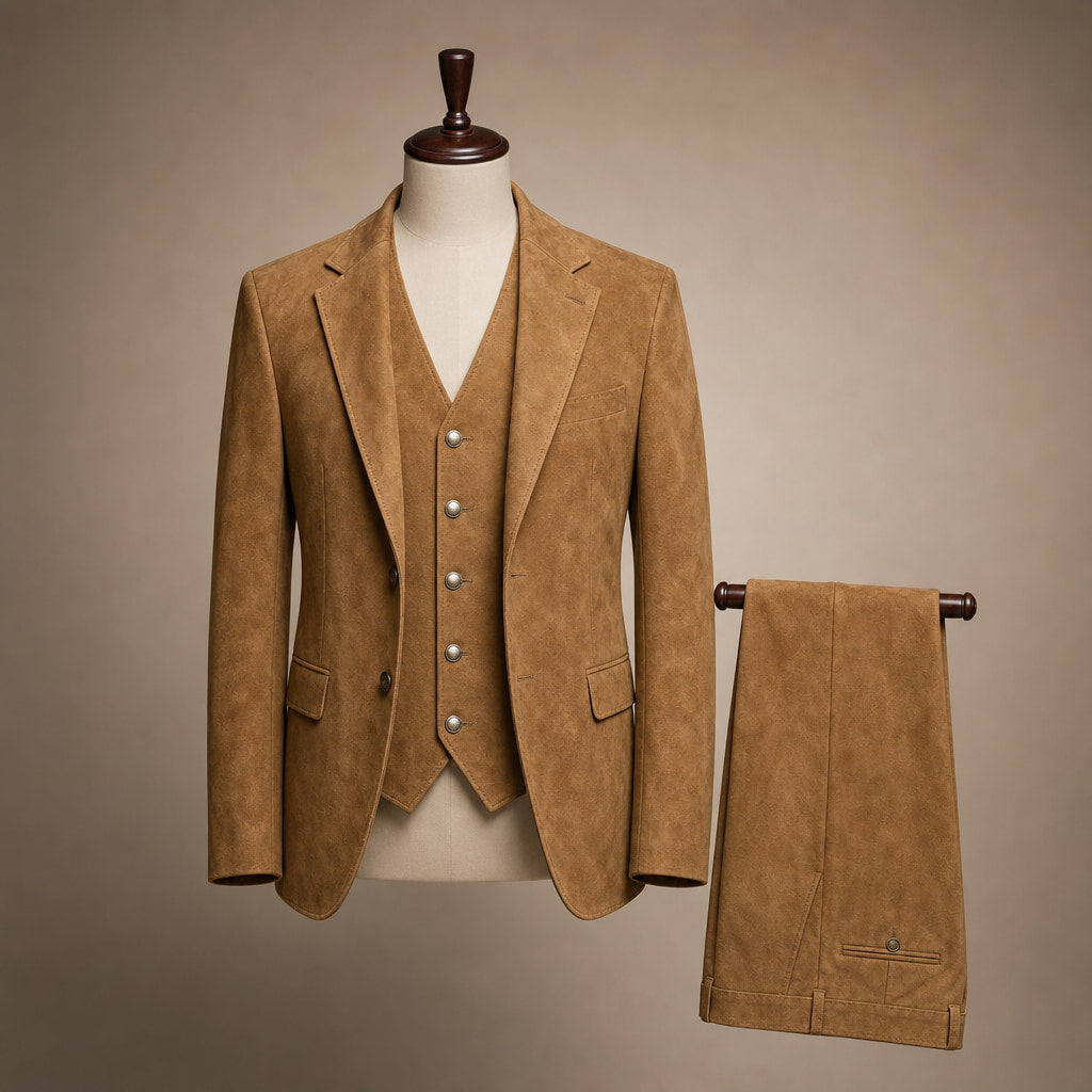 Waistcoat Suede Five Button Khaki – Product Photo