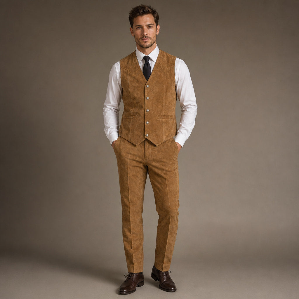 Waistcoat Suede Five Button in Khaki – Tarlano Premium Menswear