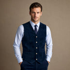 Waistcoat Suede Five Button Navy – Full Look