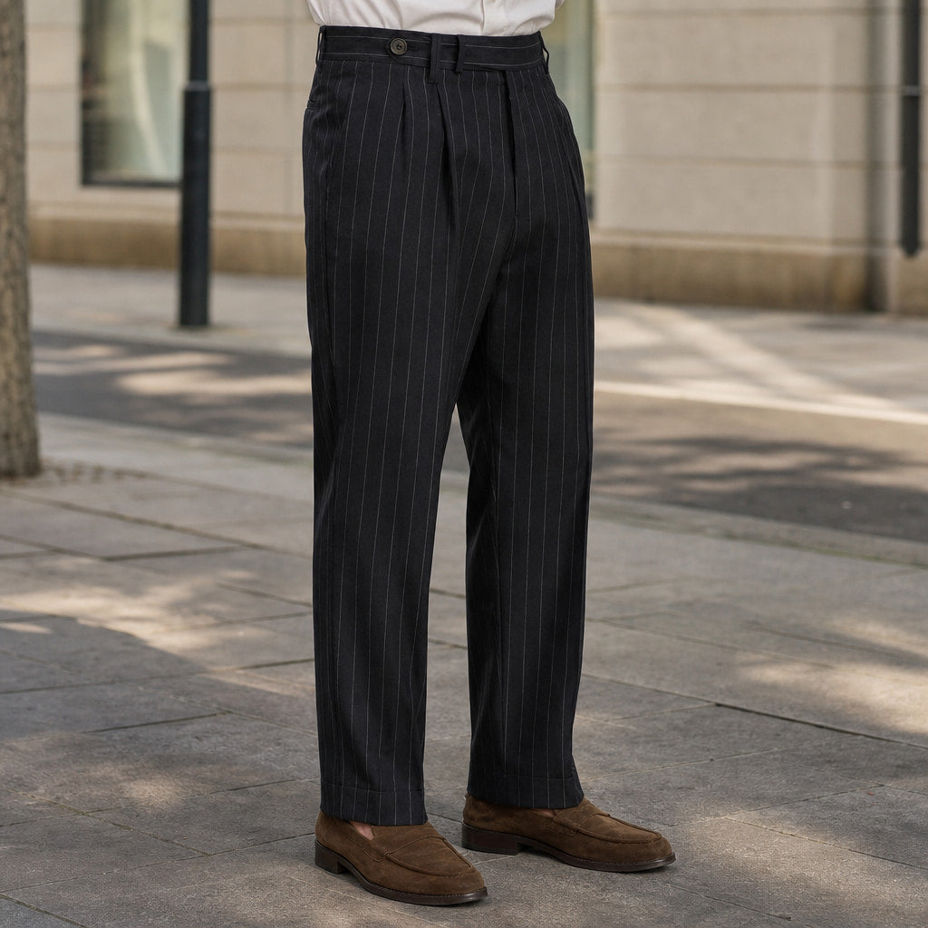 Pinstripe Dress Trouser Straight Leg Black – Styled Editorial Shot