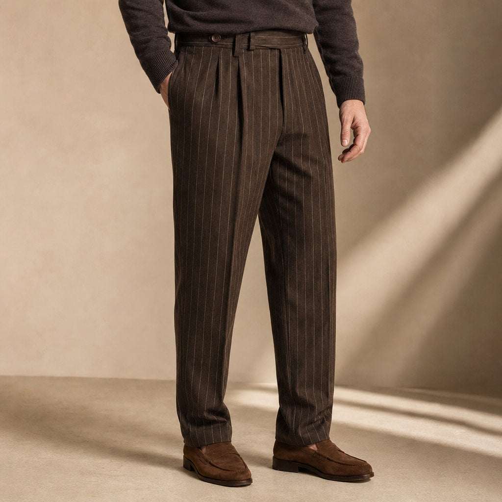 Pinstripe Dress Trouser Straight Leg Brown – Product Photo