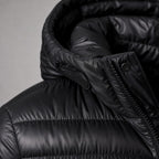 Hooded Puffer Jacket Lightweight Packable Black – Fabric and Detail Close-Up
