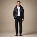 Hooded Puffer Jacket Lightweight Packable Black – Full Look