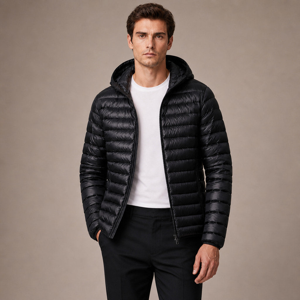 Hooded Puffer Jacket Lightweight Packable in Black – Tarlano Premium Menswear