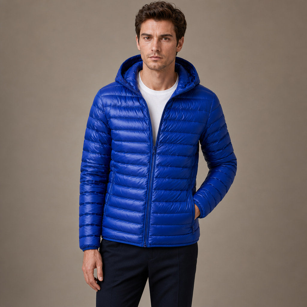 Hooded Puffer Jacket Lightweight Packable in Blue – Tarlano Premium Menswear
