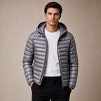 Hooded Puffer Jacket Lightweight Packable Gray – Product Photo