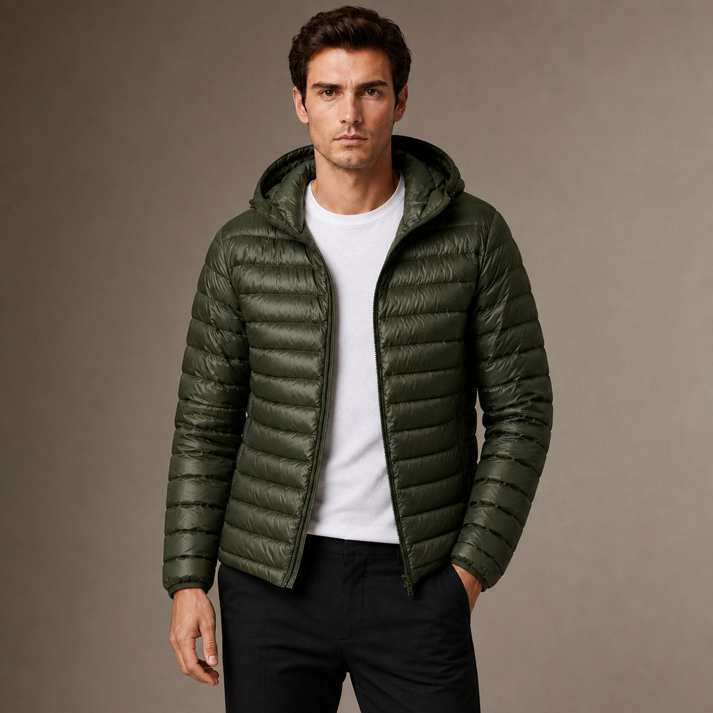 Hooded Puffer Jacket Lightweight Packable in Green – Tarlano Premium Menswear