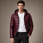 Hooded Puffer Jacket Lightweight Packable in Wine – Tarlano Premium Menswear