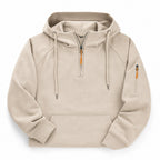Graphic Hoodie Half-Zip Pullover with Kangaroo Pocket Beige – Product Photo