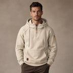 Graphic Hoodie Half-Zip Pullover with Kangaroo Pocket in Beige – Tarlano Premium Menswear