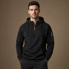 Graphic Hoodie Half-Zip Pullover with Kangaroo Pocket in Black – Tarlano Premium Menswear