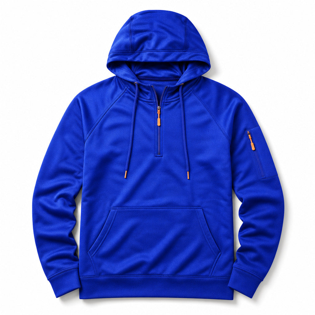 Graphic Hoodie Half-Zip Pullover with Kangaroo Pocket Blue – Product Photo