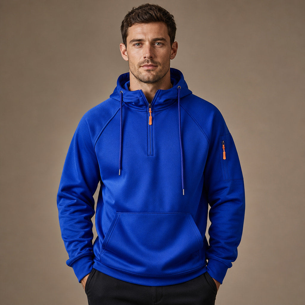 Graphic Hoodie Half-Zip Pullover with Kangaroo Pocket in Blue – Tarlano Premium Menswear