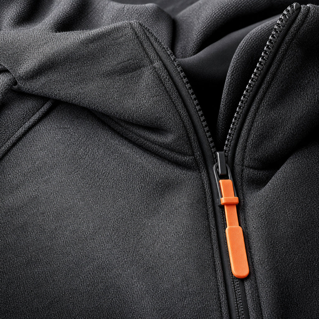 Graphic Hoodie Half-Zip Pullover with Kangaroo Pocket Dark Gray – Fabric and Detail Close-Up