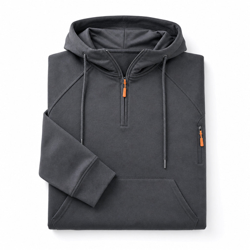 Graphic Hoodie Half-Zip Pullover with Kangaroo Pocket Dark Gray – Product Photo