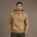 Graphic Hoodie Half-Zip Pullover with Kangaroo Pocket in Khaki – Tarlano Premium Menswear