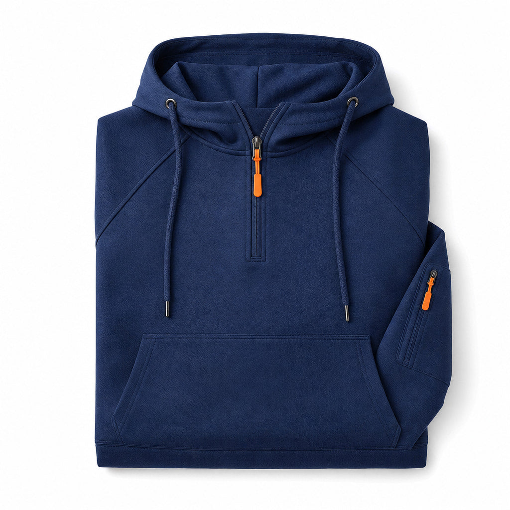 Graphic Hoodie Half-Zip Pullover with Kangaroo Pocket Navy – Product Photo