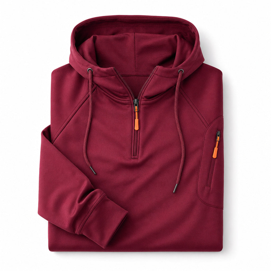Graphic Hoodie Half-Zip Pullover with Kangaroo Pocket Red – Product Photo