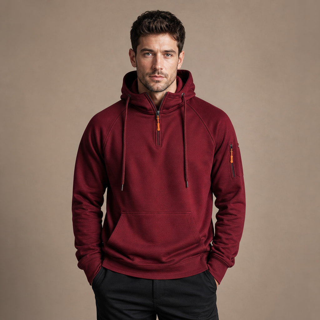 Graphic Hoodie Half-Zip Pullover with Kangaroo Pocket in Red – Tarlano Premium Menswear