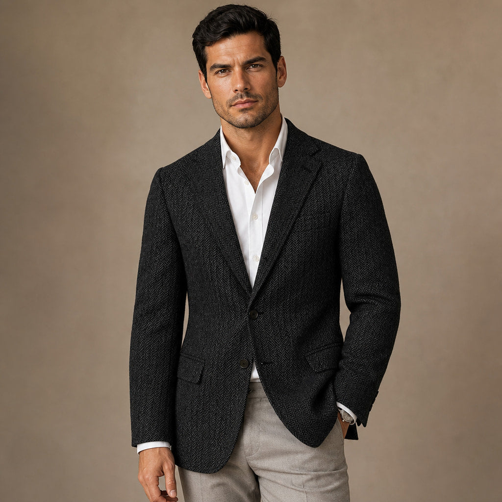 Herringbone Blazer Regular Fit in Black – Tarlano Premium Menswear