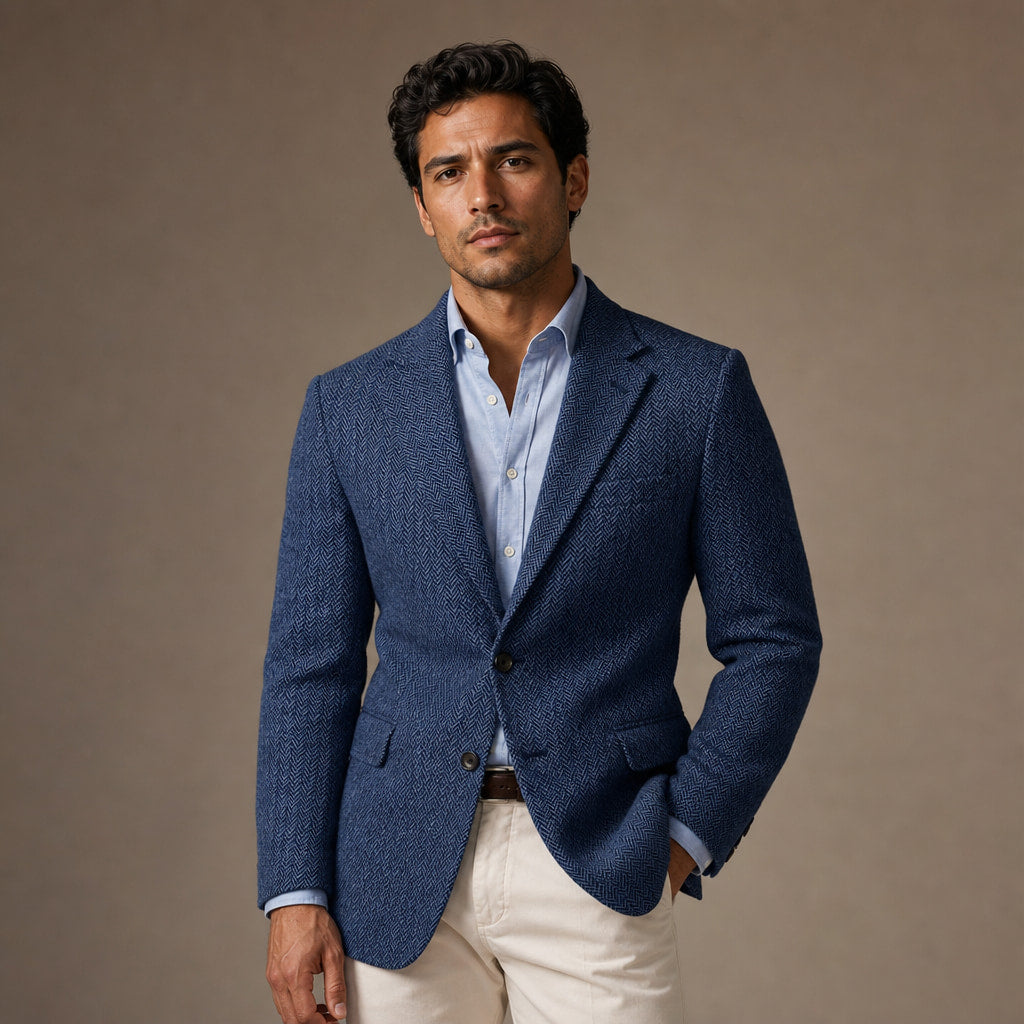 Herringbone Blazer Regular Fit in Blue – Tarlano Premium Menswear