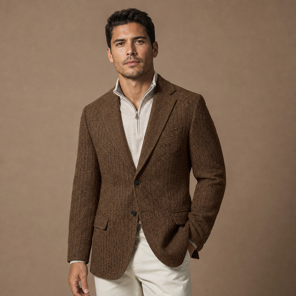 Herringbone Blazer Regular Fit in Brown – Tarlano Premium Menswear