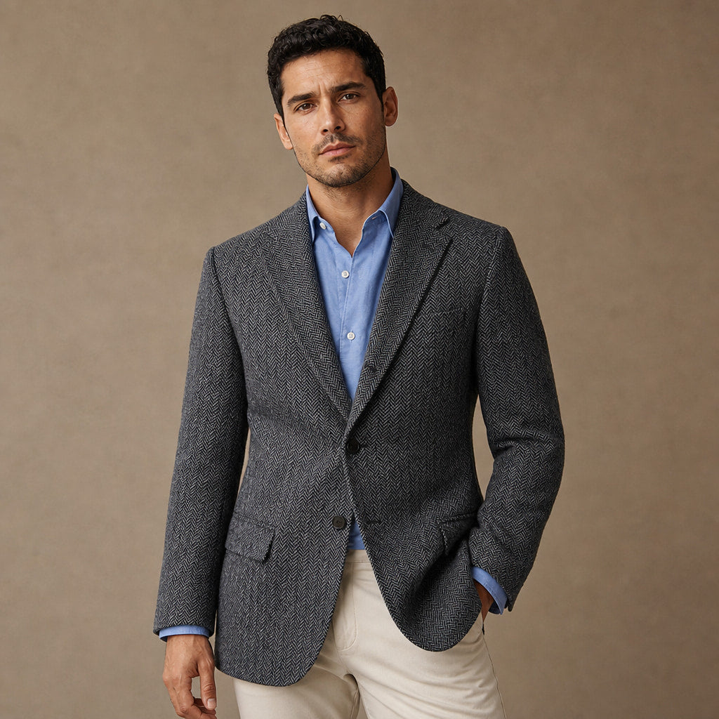 Herringbone Blazer Regular Fit in Dark Gray – Tarlano Premium Menswear