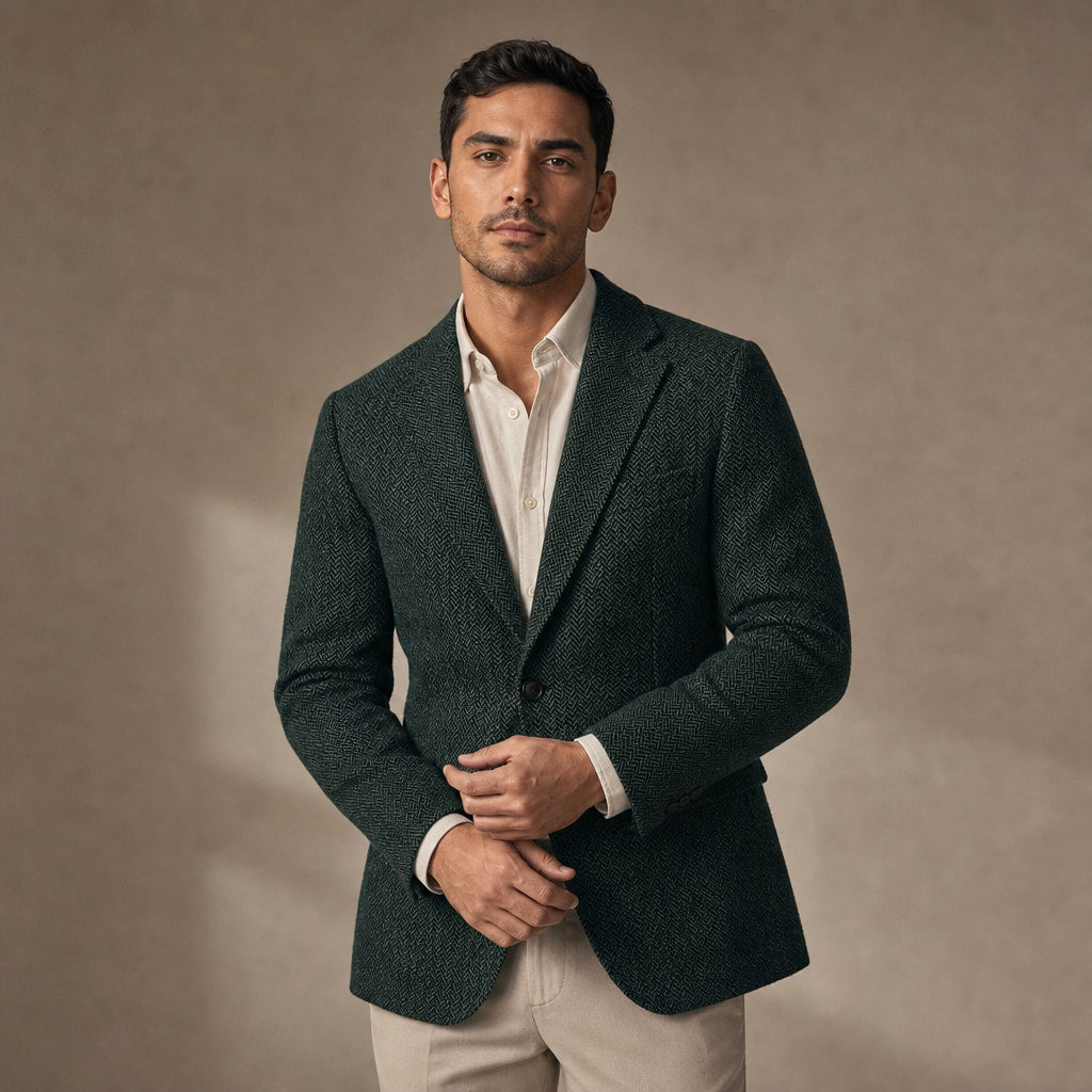 Herringbone Blazer Regular Fit Dark Green – Product Photo