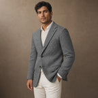 Herringbone Blazer Regular Fit Grey – Side Angle View