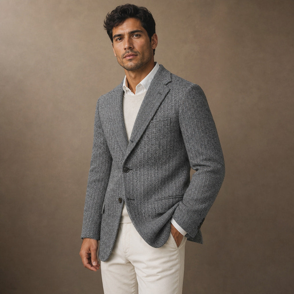 Herringbone Blazer Regular Fit Grey – Side Angle View