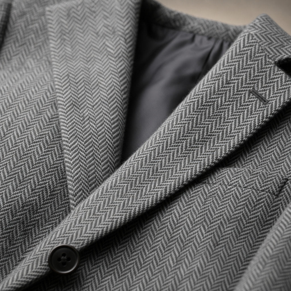 Herringbone Blazer Regular Fit Grey – Fabric and Detail Close-Up