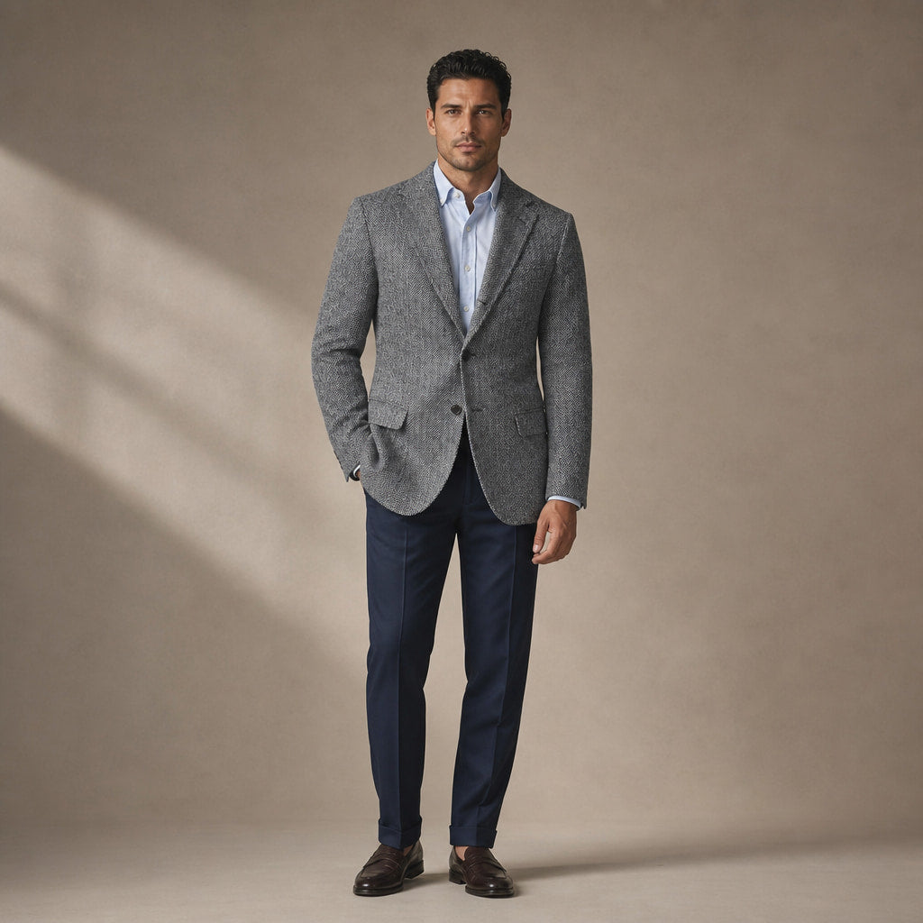 Herringbone Blazer Regular Fit Grey – Full Look