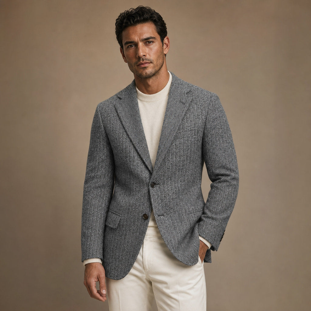 Herringbone Blazer Regular Fit in Grey – Tarlano Premium Menswear
