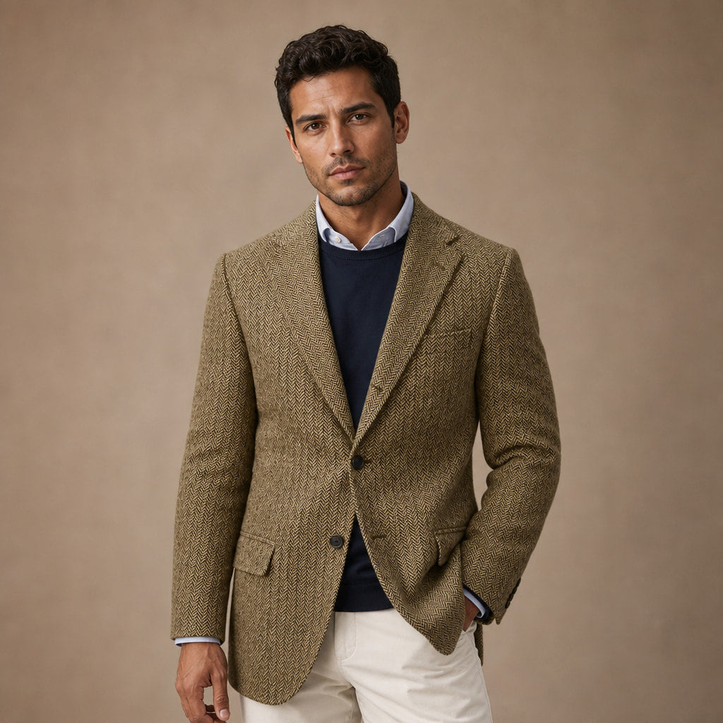 Herringbone Blazer Regular Fit Khaki – Product Photo