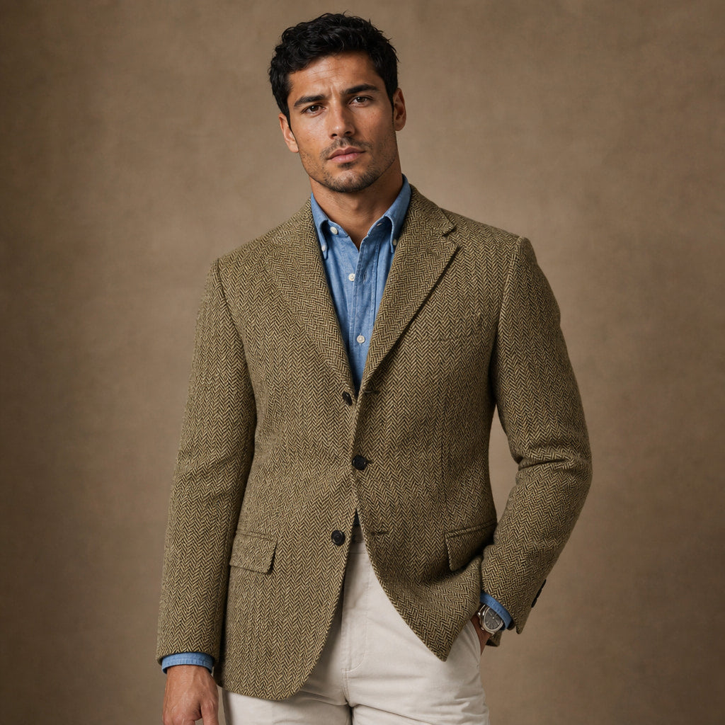 Herringbone Blazer Regular Fit in Khaki – Tarlano Premium Menswear