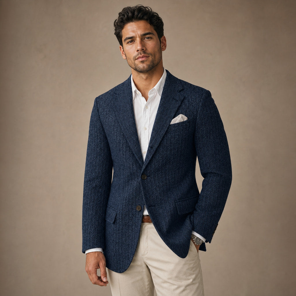 Herringbone Blazer Regular Fit Navy – Product Photo