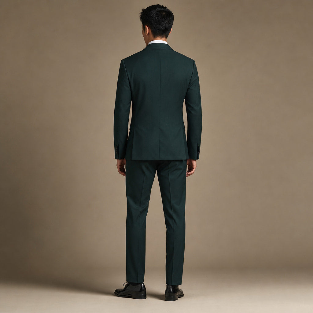 Three Piece Suit One Button Green Green – Side Angle View