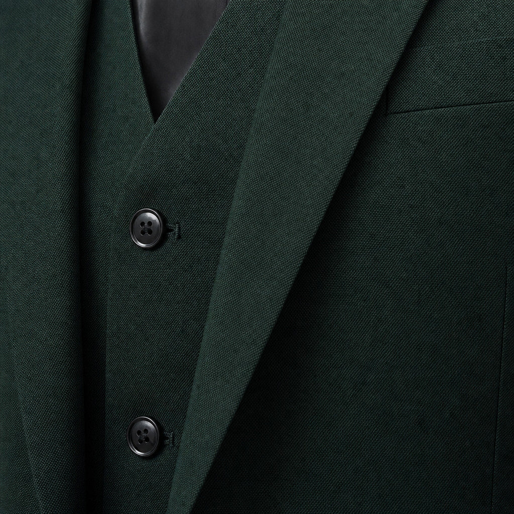 Three Piece Suit One Button Green Green – Fabric and Detail Close-Up
