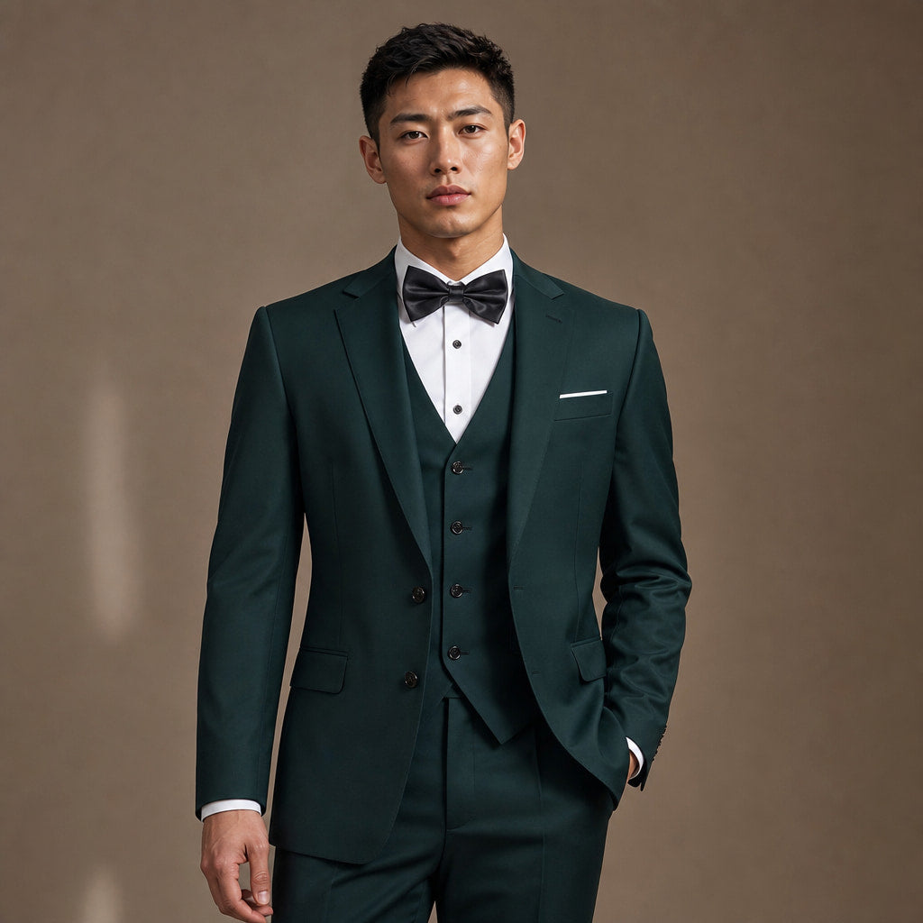 Three Piece Suit One Button Green Green – Full Look