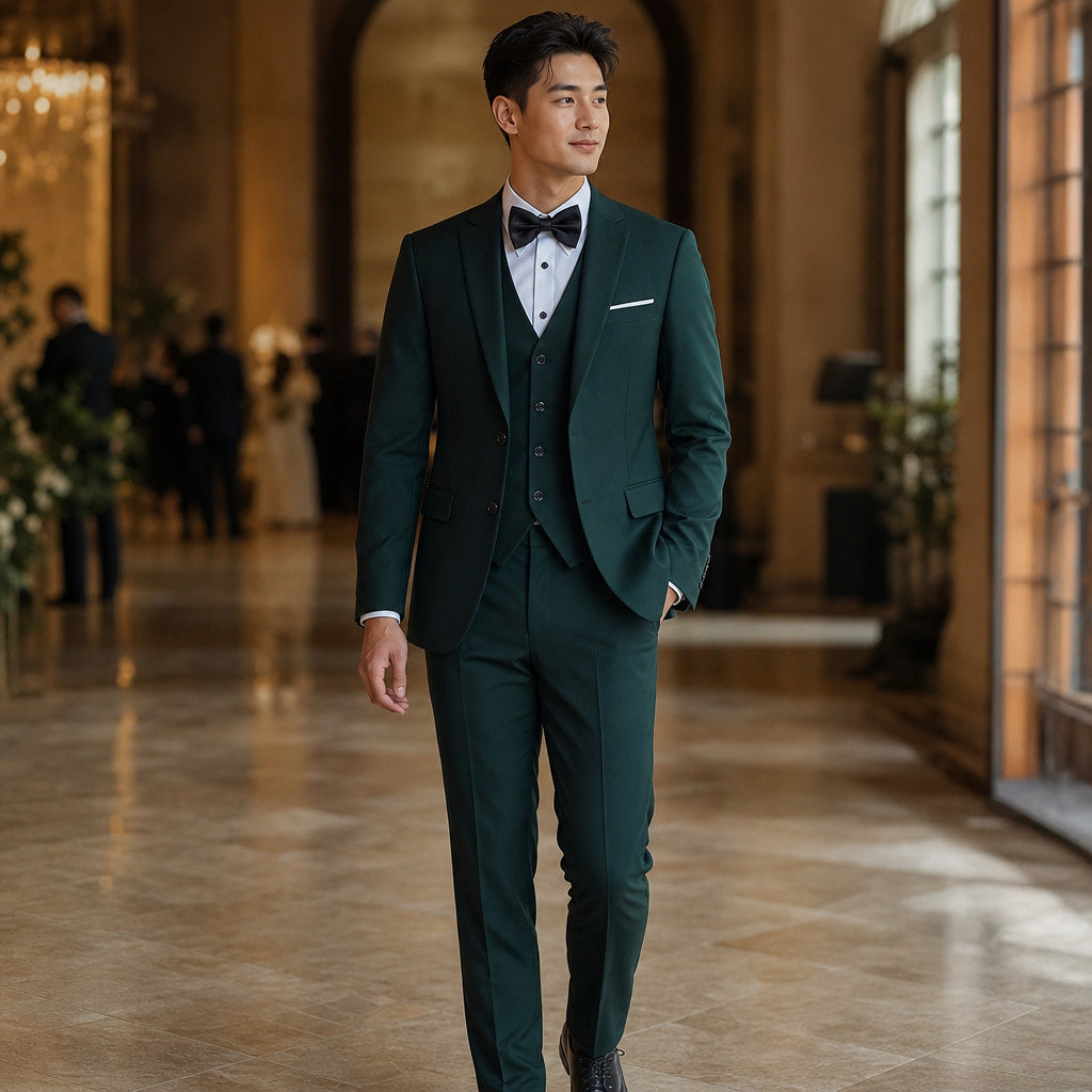 Three Piece Suit One Button Green Green – Styled Editorial Shot