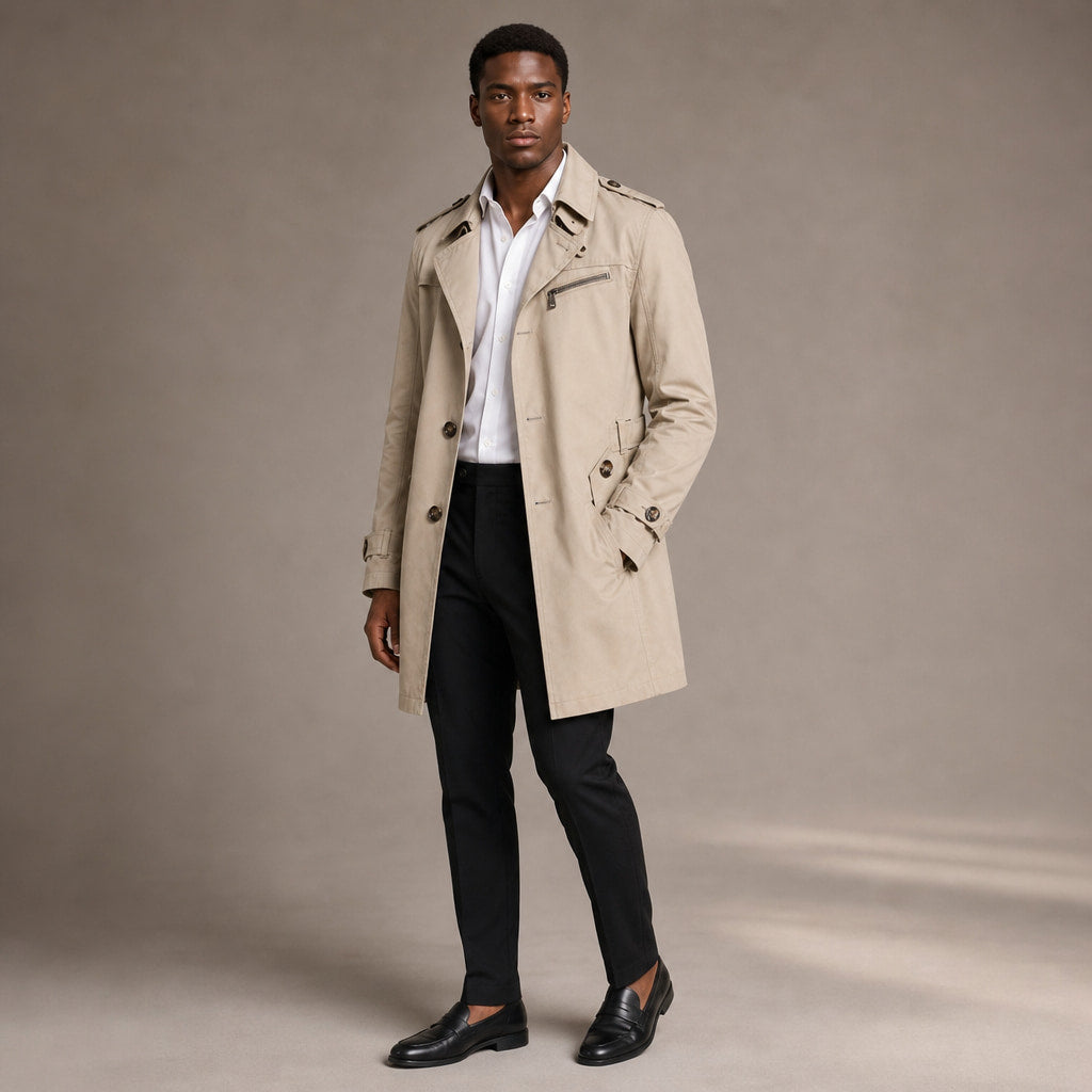 Trench Coat Cotton Single Breasted Mid-Length Beige – Side Angle View