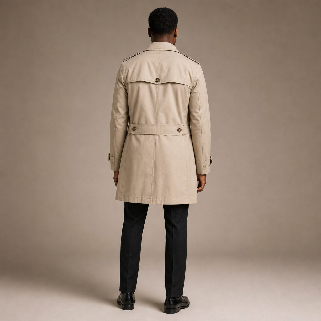 Trench Coat Cotton Single Breasted Mid-Length Beige – Full Look