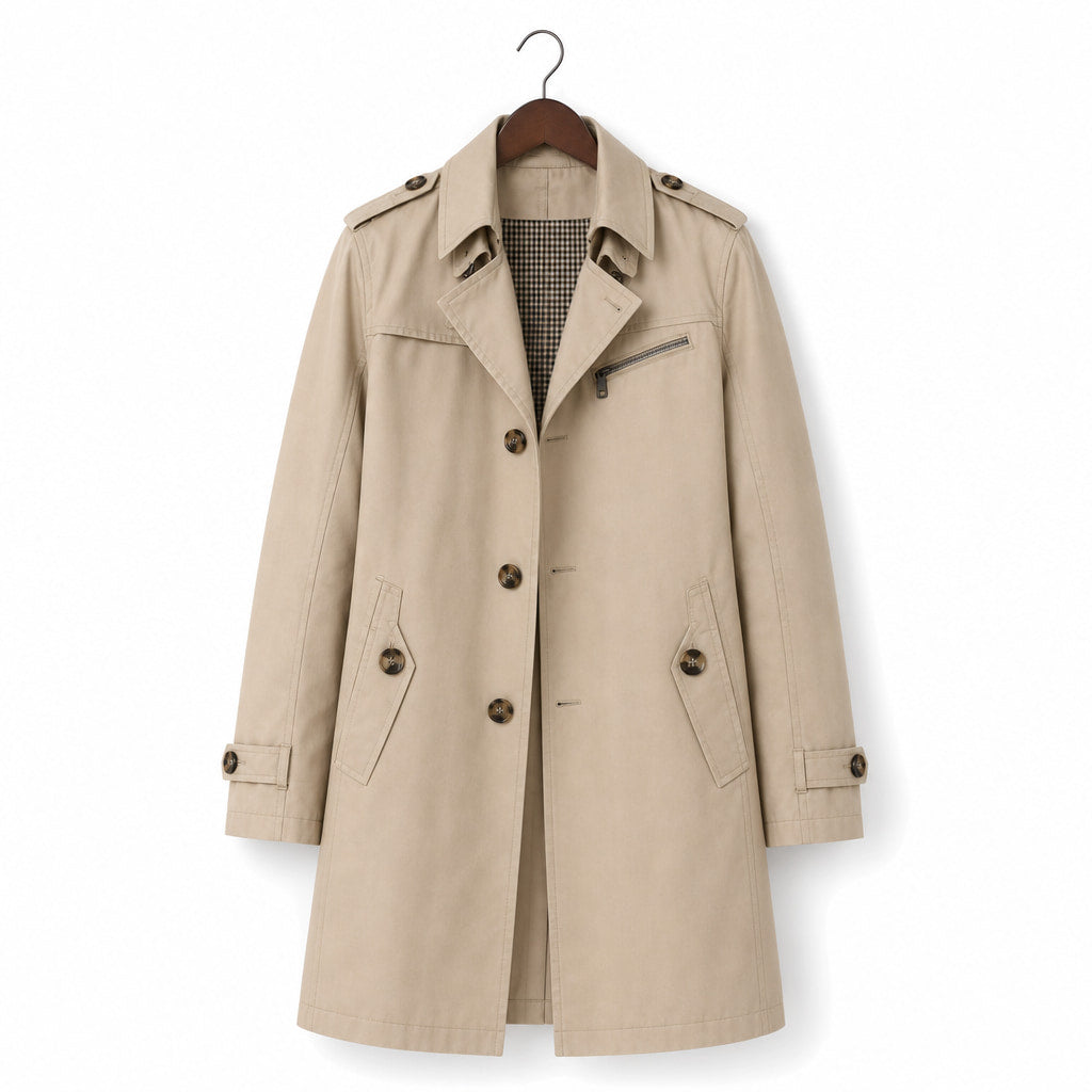 Trench Coat Cotton Single Breasted Mid-Length Beige – Product Photo