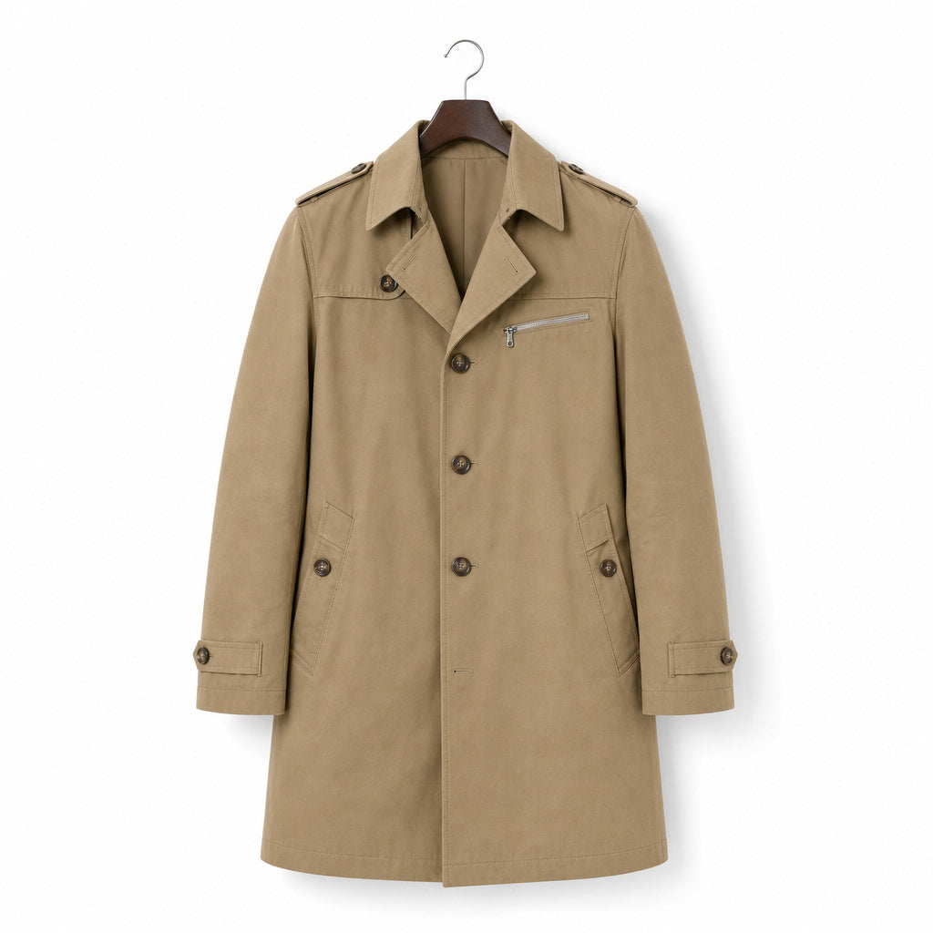 Trench Coat Cotton Single Breasted Mid-Length Khaki – Product Photo