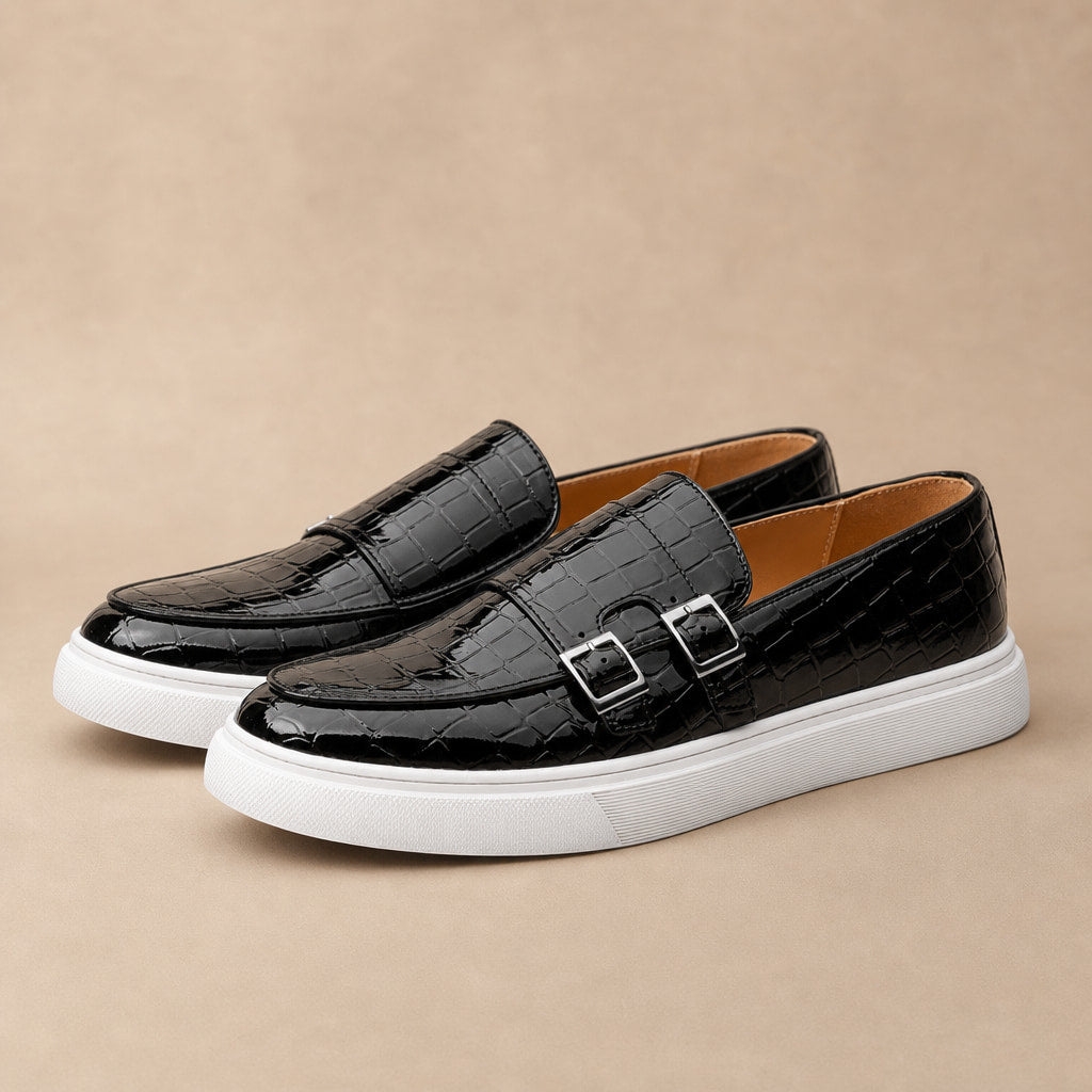 Loafer Shoes Croc Embossed Buckle Black – Product Photo