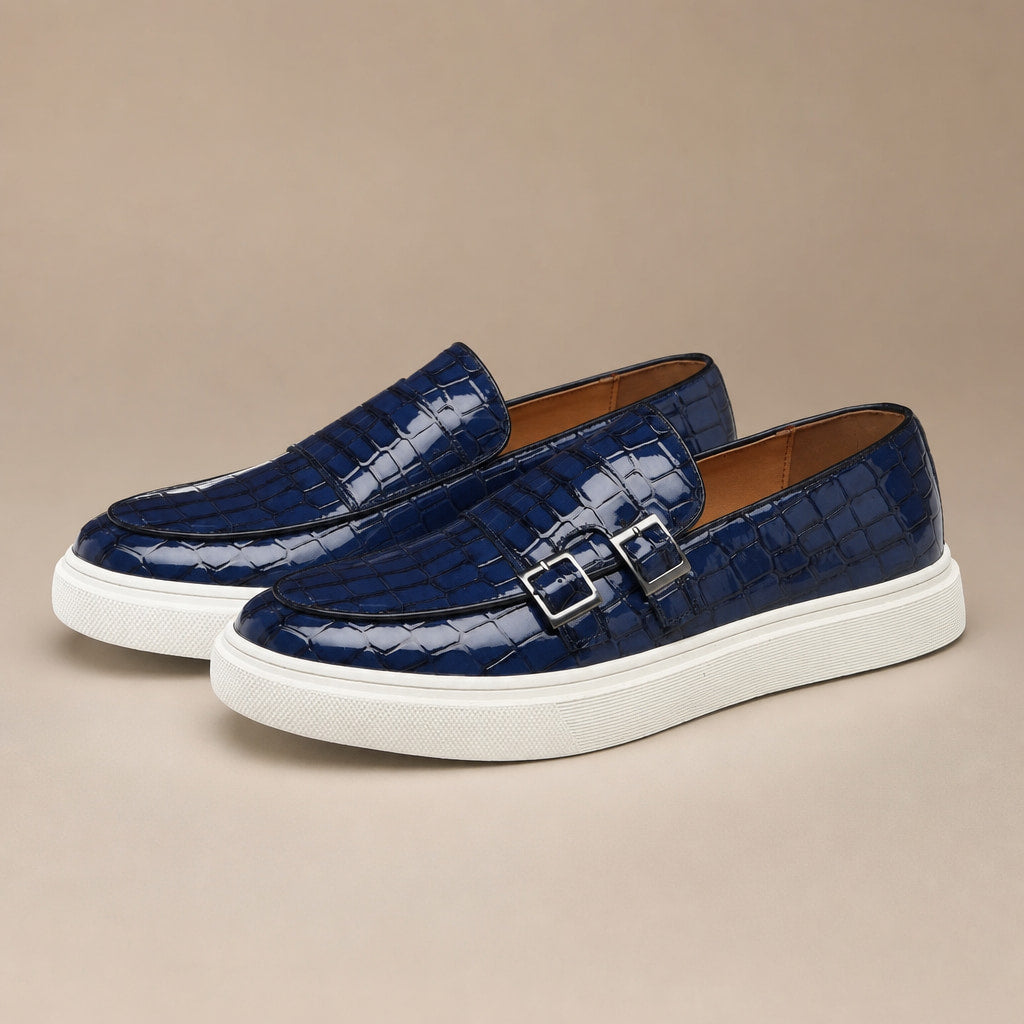 Loafer Shoes Croc Embossed Buckle Blue – Product Photo